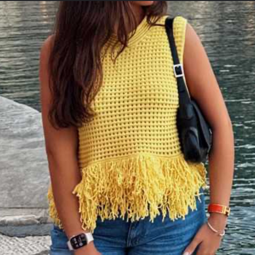 Zara Yellow Crochet Sleeveless Top - Picture 2 of 2